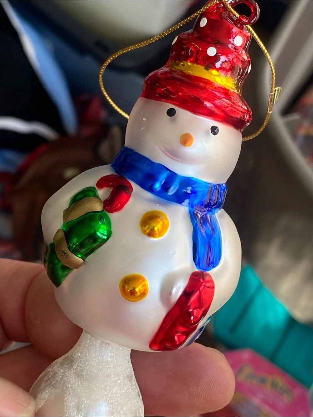 Russ Berrie Royal Winterfest Blown Glass Ornament Glitter Icicle Snowman